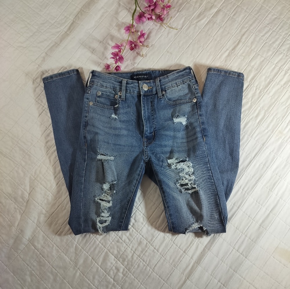 Aeropostale Blue Distressed Skinny Jeans